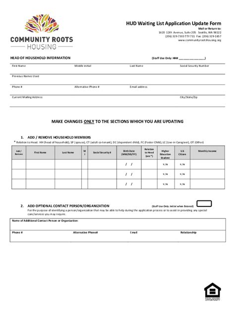 Fillable Online HUD Waiting List Application Update Form Fax Email ...