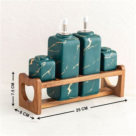 Buy Rhodes Julian Green Printed Porcelain Seasoning Pot Set with Wooden ...