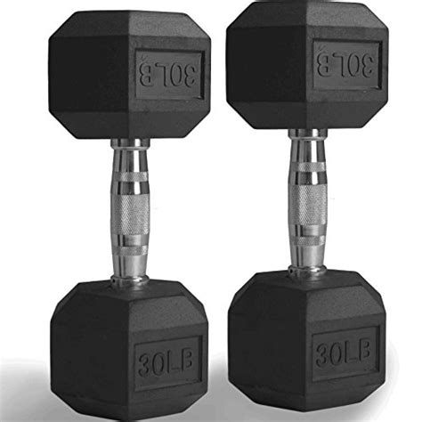 Buy Pair 30 lb Black Rubber Coated Hex Dumbbells Weight Training Set 60 ...