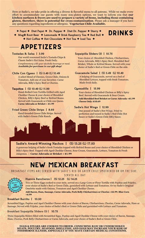 Menu at Sadie's of New Mexico restaurant, Los Ranchos de Albuquerque ...