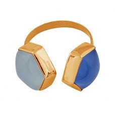 Round Shape Blue Topaz Gemstone 925 Sterling Silver Gold Plated Ring