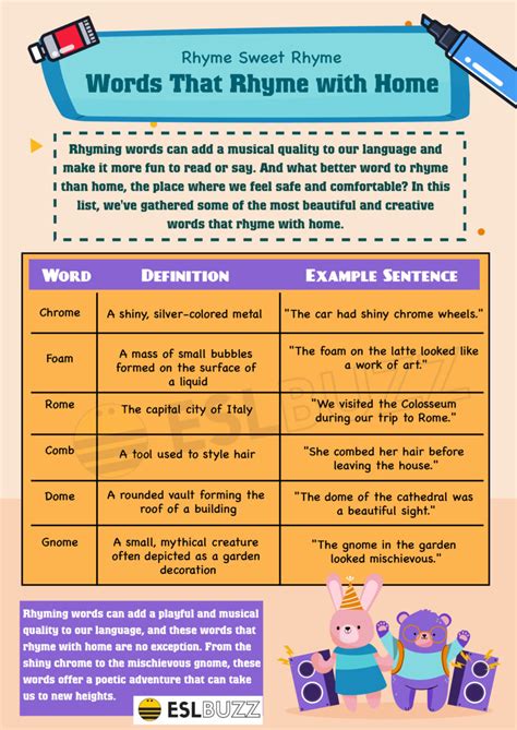 Words that Rhyme with Home to Master English Rhyming - ESLBUZZ