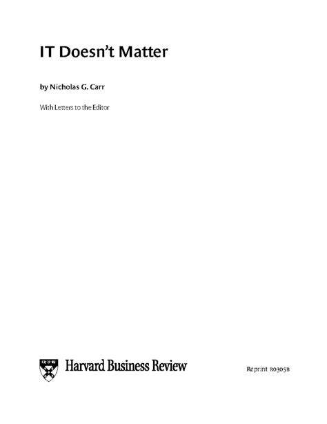 Does It Matter Nicholas G. Carr