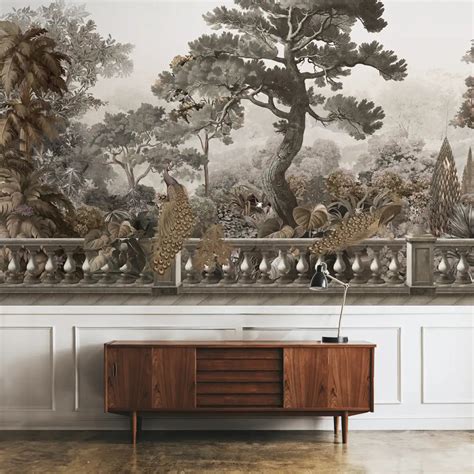 Peacock Garden, Sepia Color Wallpaper for Walls | Life n Colors