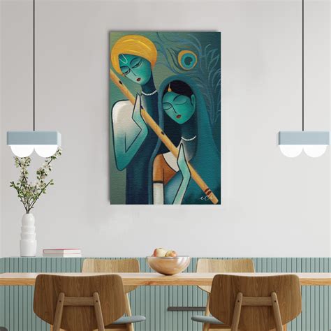 Lord Radha Krishna Abstract Art Original Design Canvas Printed Wall ...