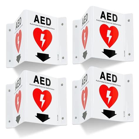T&R AED Sign, Automated External Defibrillator with Down Arrow - 4 Pack ...