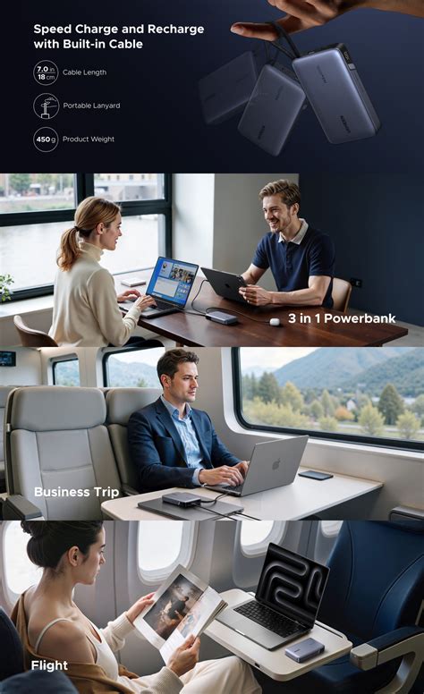 UGREEN 145W 67W Nexode PowerBank 20000mAh PD Built-in Cable Super Fast ...