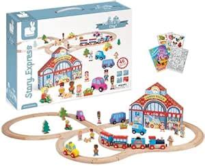Buy Janod 08529 Story Express City Train Set (Fits Thomas Wooden Train ...