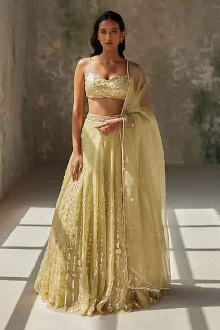 Buy Green Silk Organza Sequins, Applique, Embroidery Sweetheart Thread ...