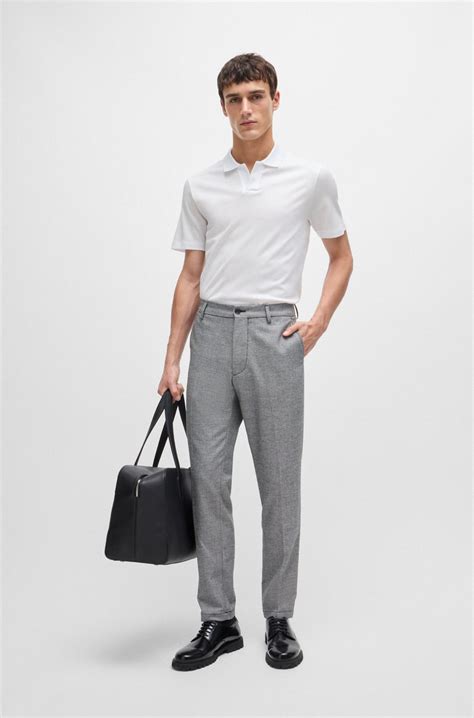 BOSS - Johnny-collar polo shirt in mixed-structure cotton