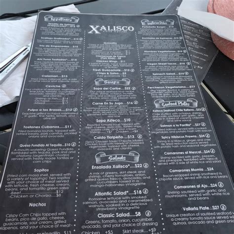 Menu at Xalisco Latin Cuisine restaurant, Redmond
