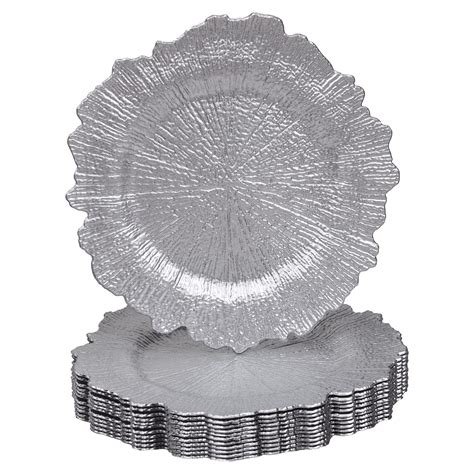 Snapklik.com : 13" Silver Charger Plates, Round Reef Chargers For ...
