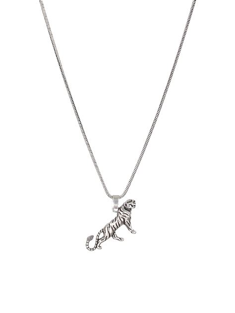 Bold by Priyaasi Majestic Tiger Silver-Plated Pendant Chain for Men