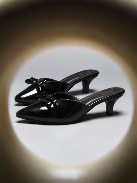 Glossy Pointed Toe Kitten Heel Mules with Double Bow – JM LOOKS