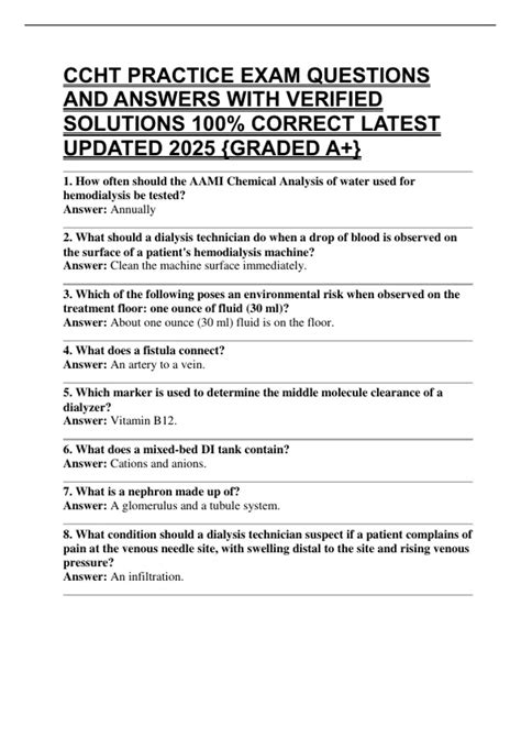 CCHT PRACTICE EXAM QUESTIONS AND ANSWERS WITH VERIFIED SOLUTIONS 100% ...