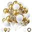 Netnology Gold and White Balloons Set, 60Pcs 12 Inch White Metallic ...