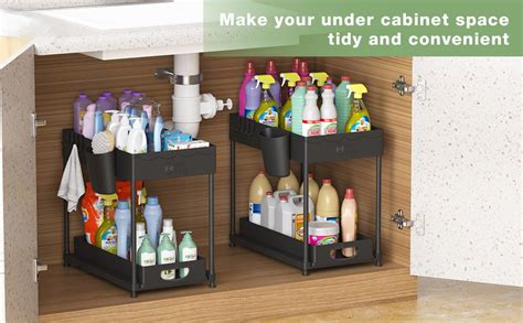 VAKTAVYA 1 Pack Under Sink Organizer Rack, 2-Tier Sliding Cabinet ...