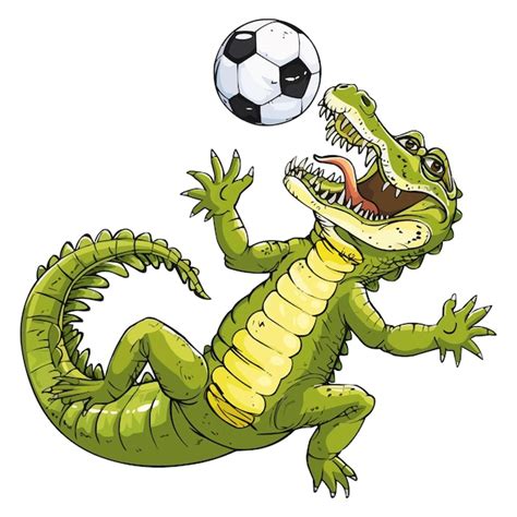 Vector cute crocodile playing football | Premium Vector
