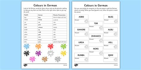 Image result for German Colors Worksheet