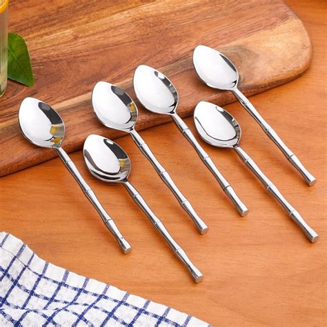 Bamboo Stem Stainless Steel Spoon Set Of 6 Online - Premium Cutlery Set ...