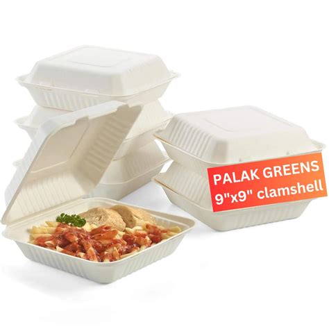 Buy PalakGreens 100% Compostable 9X9 Clamshell Heavy Duty Bagasse ...