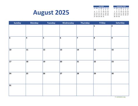 August 2025 Calendar Classic | WikiDates.org