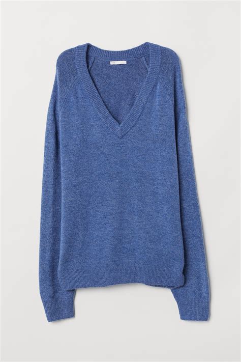 V-neck jumper - Blue marl - Ladies | H&M IN