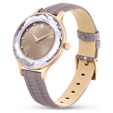 Octea Nova watch Swiss Made, Leather strap, Beige, Rose gold-tone fini