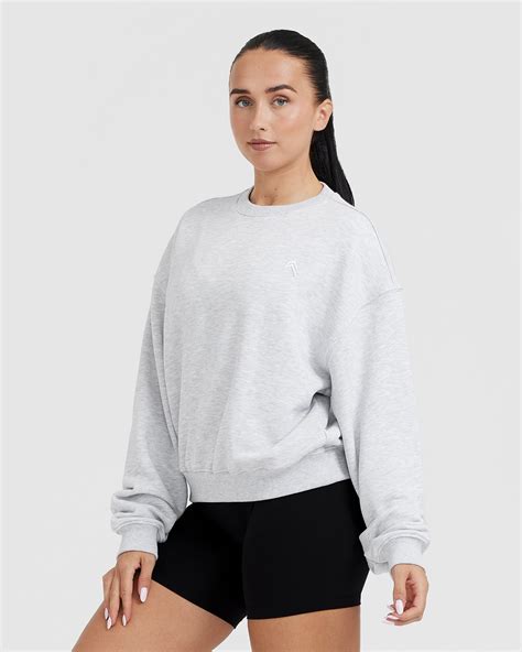Grey Oversized Sweatshirt Women's in Light Grey Marl | Oner Active