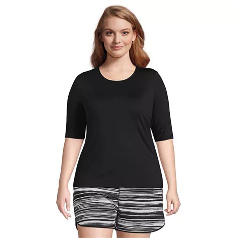 Plus Size Lands' End UPF 50 Elbow-Sleeve Rash Guard Swim Tee