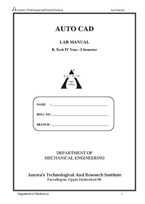 Autocad lab manual - non - AUTO CAD LAB MANUAL B. Tech IV Year - I ...