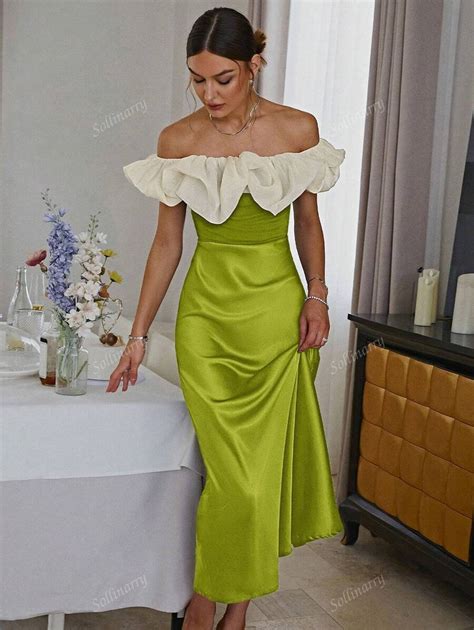 Sollinarry Women's Contrast Color Off Shoulder Waist Cinched Elegant ...