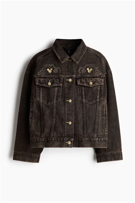 Motif-detail denim jacket - Dark brown/Mickey Mouse - Ladies | H&M IN