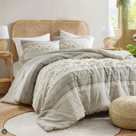 Hyde Lane Farmhouse Comforter Set Gray, Full/Queen Size Boho Bedding ...