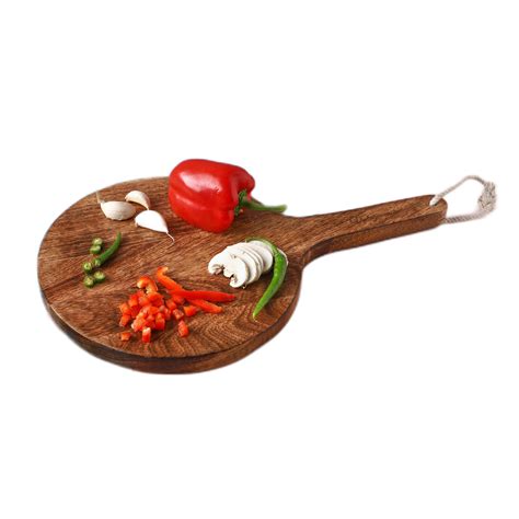 Handcrafted Round Shape Wooden Chopping Board With Handle – Vintageware