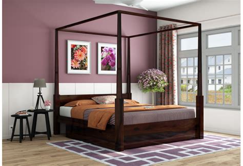 Buy Babson Bed with Storage King Size Walnut Finish Online: Urbanwood