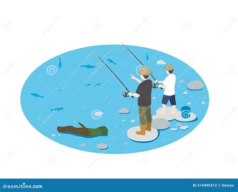 People Fishing for River Fish Stock Vector - Illustration of kids, clip ...
