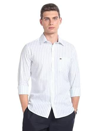 AD by Arvind Blue Vertical Stripe Cotton Summer Shirt : Amazon.in ...