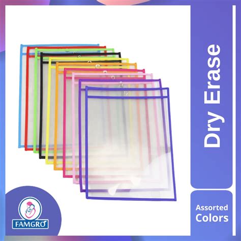 Assorted Color Dry Erase Pockets | Reusable Erasable Pocket A4 Size for ...