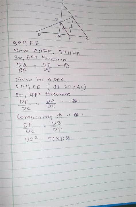 In ABC , F is a point on BC , FP is drwan parallel to CA meeting AB in ...