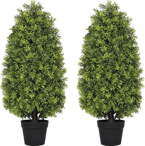Artificial Boxwood Cone Topiary Tree (2-Pack), 3FT Faux Shrubs in Pots ...