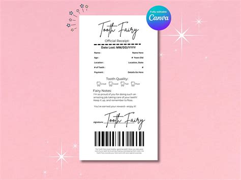Buy Editable Tooth Fairy Receipt Printable Certificate First Tooth Lost ...