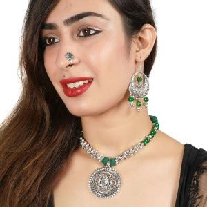 AHOORA Oxidised Silver Silver Green Jewellery Set Price in India - Buy ...