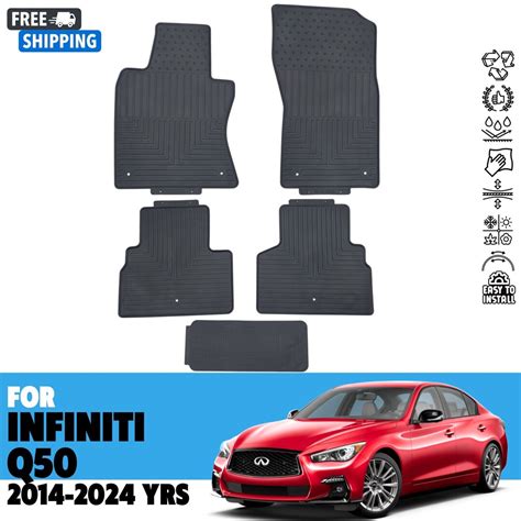 Floor Mats for INFINITI Q50 2014-2024 All Weather Rubber Set Black Anti ...