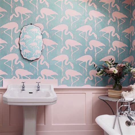 Flamingo wallpaper | Stylish bathroom, Flamingo wallpaper, Shabby chic ...