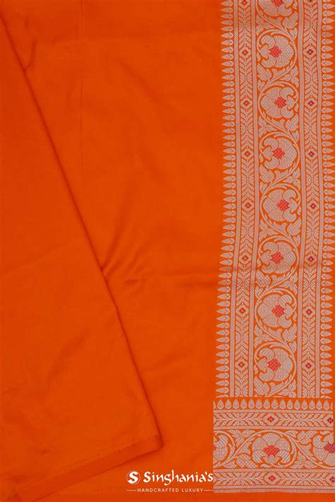 Vibrant Orange Banarasi Silk Saree With Floral Jaal| Singhania's