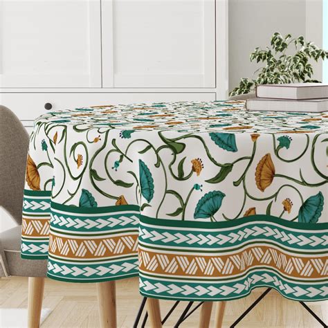 Buy Astitva Premium Cotton 60 Inch Circular Table Cloth | Green Lotus ...