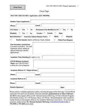 Fillable Online create-reu ucdavis 2005- 06 APPLICATION FOR SUPPORT Fax ...