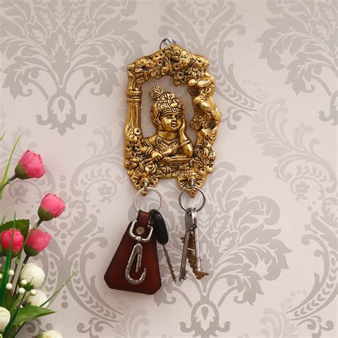 Golden Lord Krishna 2 Hooks Key Holder - eCraftIndia Online