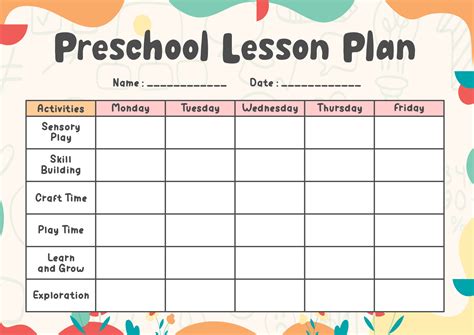 Free Printable Lesson Plan Templates Preschool